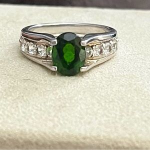 JTV Silver Ring with Deep Green Gemstone
